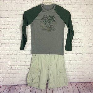 BUNDLE Men's Chaps Cream Cargo Shorts Sz:32 & FREE G.H.Bass Long Sleeve Tee. SM